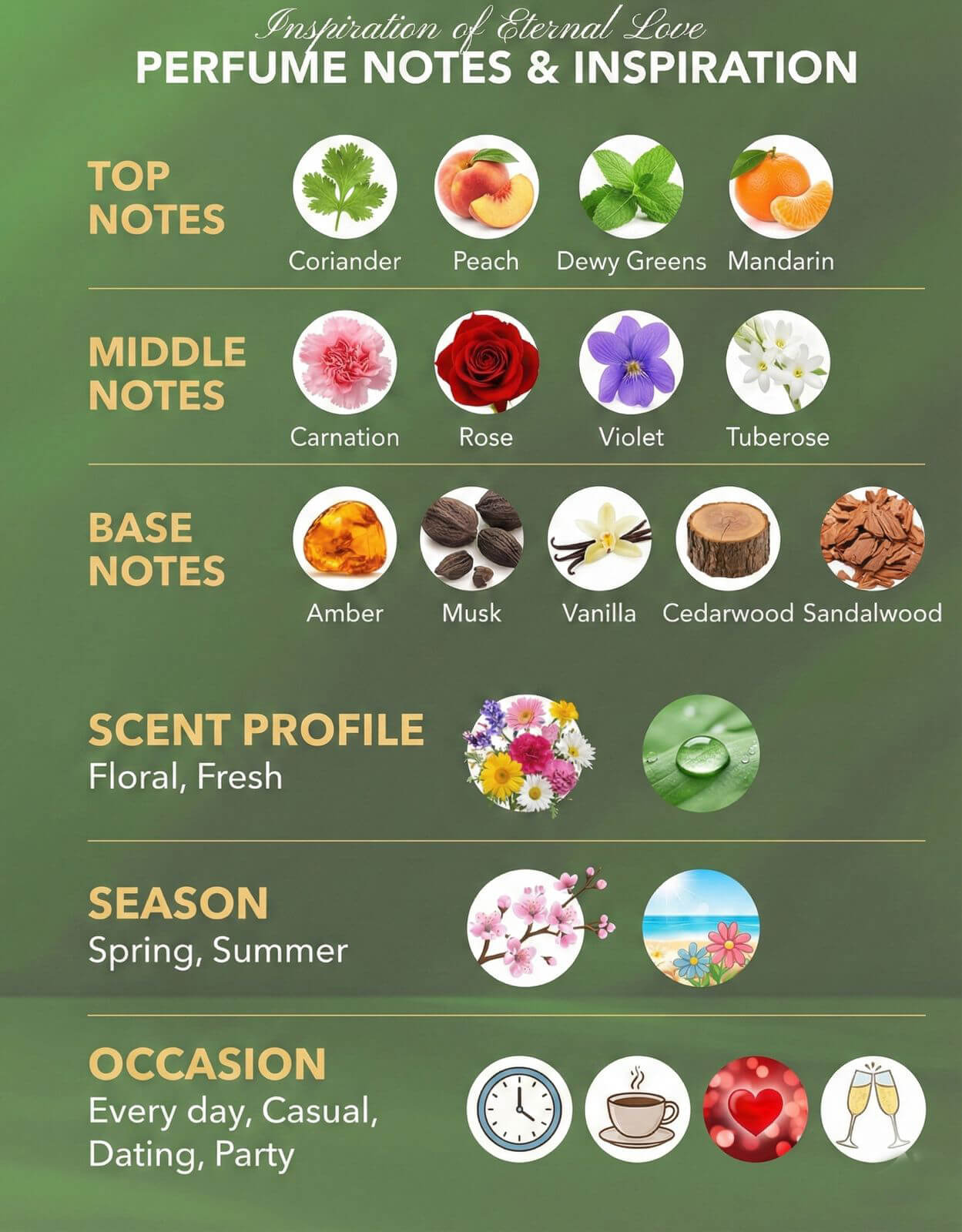 Scent pyramid and notes of Eternal Love Xlouis inspired perfume spray